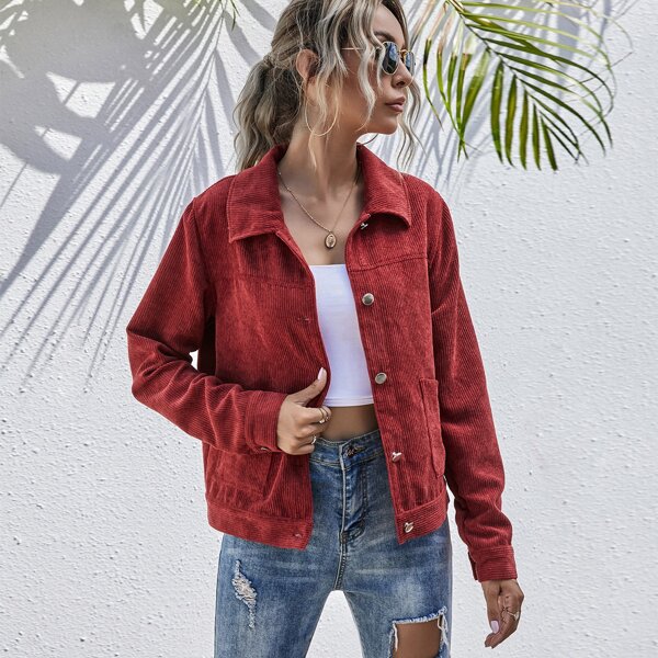 

Dual Pocket Button Up Corduroy Jacket, Burgundy