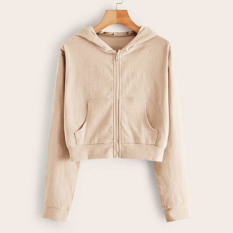 

Solid Corduroy Zip Up Jacket, Apricot