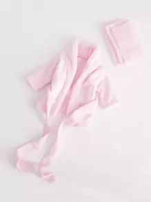 女嬰附腰帶睡袍和毛巾拍攝套裝 - 淺粉色 - 查看 1