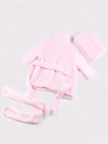 女嬰附腰帶睡袍和毛巾拍攝套裝 - 淺粉色 - 查看 2