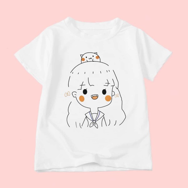 

Toddler Girls Cartoon Figure Print Tee, White