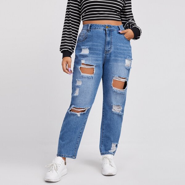 

Plus Ripped Detail Jeans, Medium wash