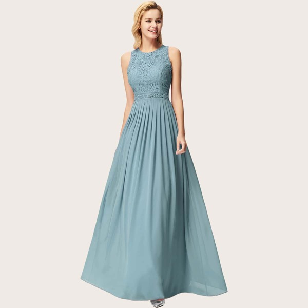 

Guipure Lace Bodice Prom Dress, Cadet blue