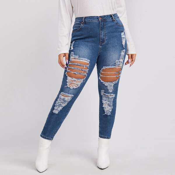 

Plus Ripped Detail Jeans, Medium wash