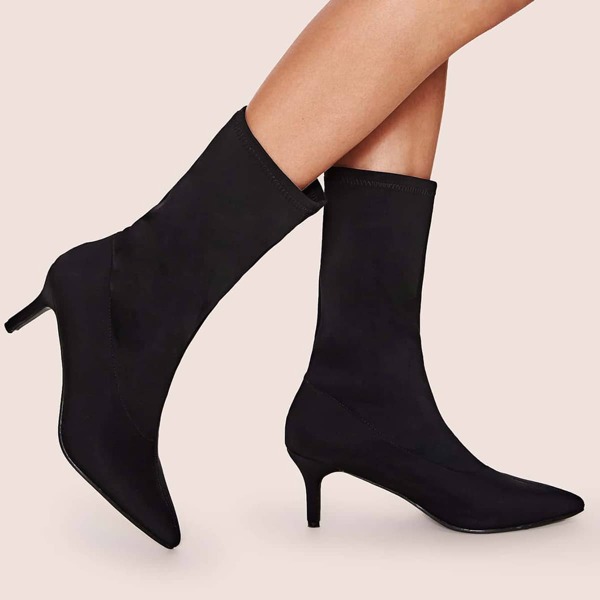 

Point Toe Stiletto Heeled Boots, Black