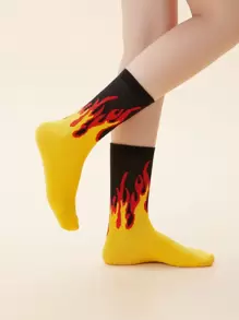 Flame Pattern Socks - Yellow - View 1