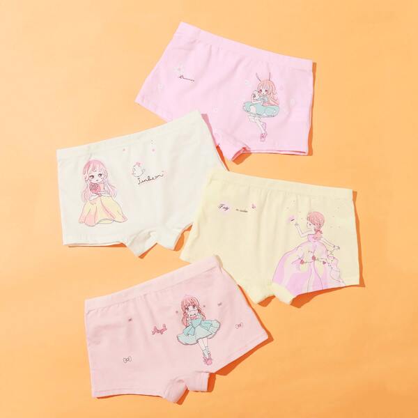 

Girls 4pcs Cartoon Figure & Letter Graphic Underwear, Multicolor