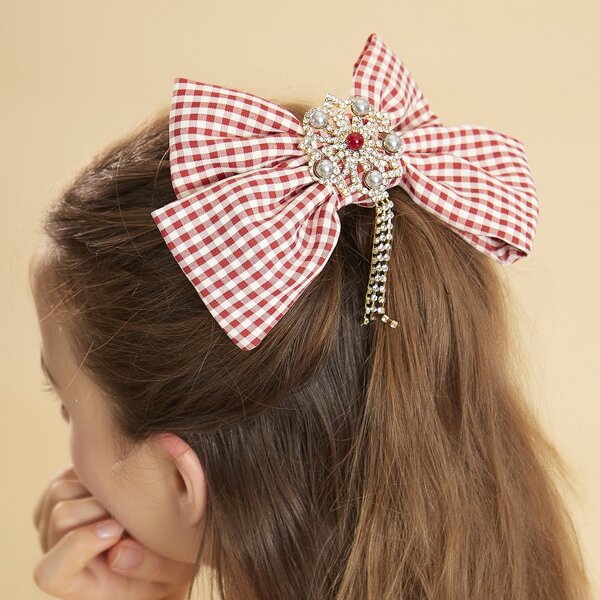 

Rhinestone Bow Decor Hair Clip, Red and white