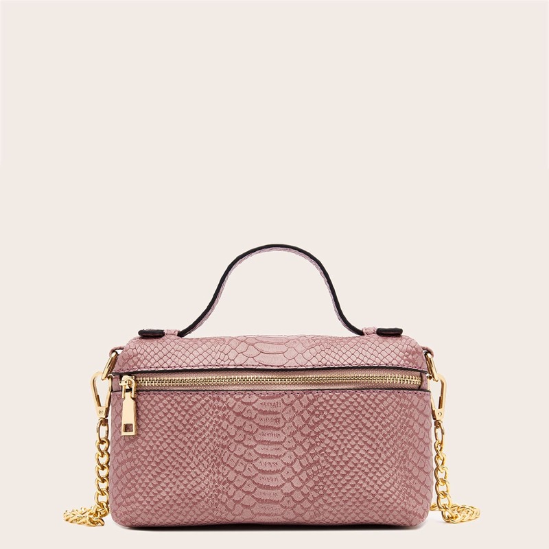 

Snakeskin Embossed Satchel Bag, Pink