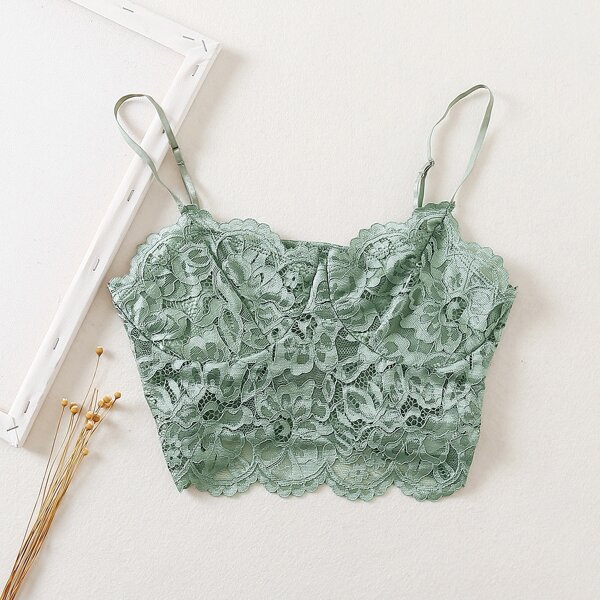 

Lace Scallop Trim Cami Top, Mint green