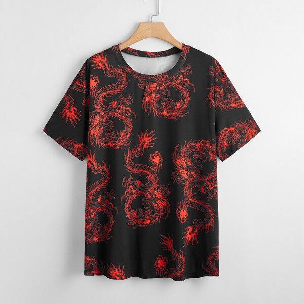 

Plus Chinese Dragon Print Tee, Black