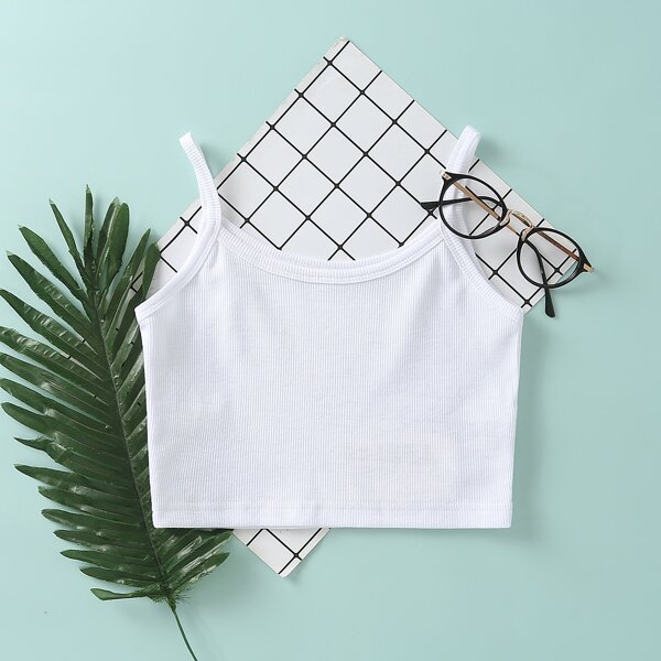 

Plus Ribbed Solid Crop Cami Top, White
