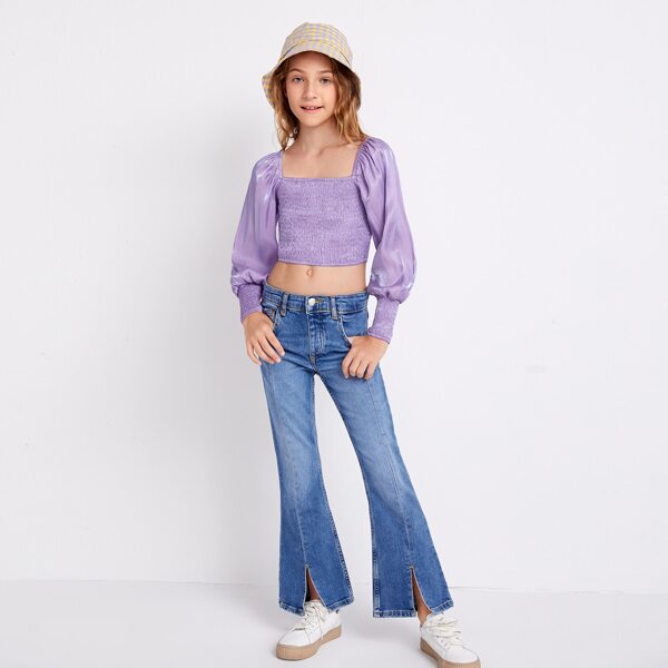 

Girls Lantern Sleeve Shirred Crop Top, Lilac purple