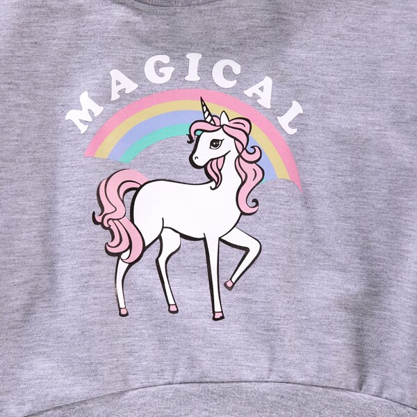 

Toddler Girls Cartoon Unicorn Print Sweatshirt, Grey