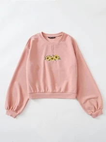 SHEIN EZwear Pullover con bordado de girasol - Rosa coral - Ver 3