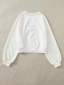 SHEIN EZwear Sunflower Embroidery Pullover - White - View 2