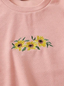 SHEIN EZwear Pullover con bordado de girasol - Rosa coral - Ver 5