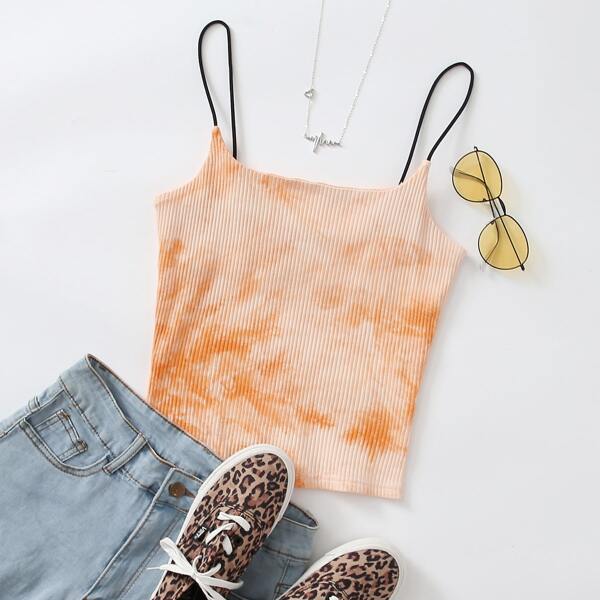 

Tie Dye Rib-knit Cami Top, Orange pastel