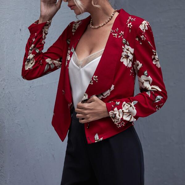 

Shawl Collar Floral Print Blazer, Burgundy