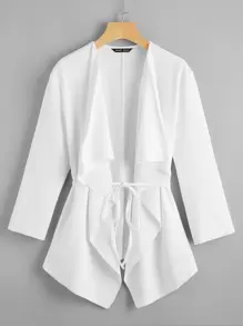 SHEIN Draped Collar Self Belted Open Front Coat - White - View 1