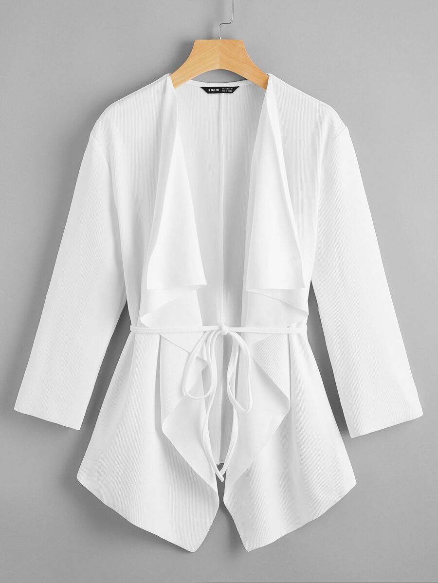SHEIN Draped Collar Self Belted Open Front Coat - White - View 1