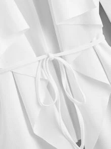 SHEIN Draped Collar Self Belted Open Front Coat - White - View 3