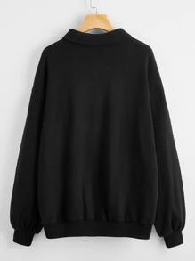 SHEIN Drop Shoulder Solid Half Button Placket Pullover - Black - View 2