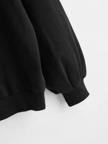 SHEIN Drop Shoulder Solid Half Button Placket Pullover - Black - View 3