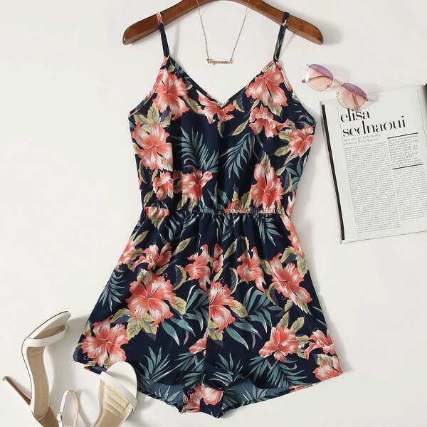 

Tropical Print Slip Romper, Multicolor