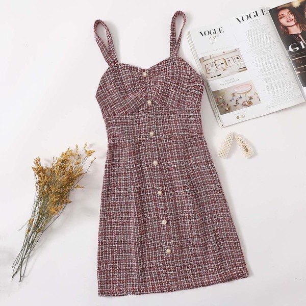 

Pearl Button Front Tweed Dress, Multicolor