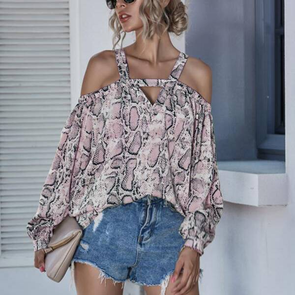 

Snakeskin Cold Shoulder Peekaboo Front Blouse, Multicolor