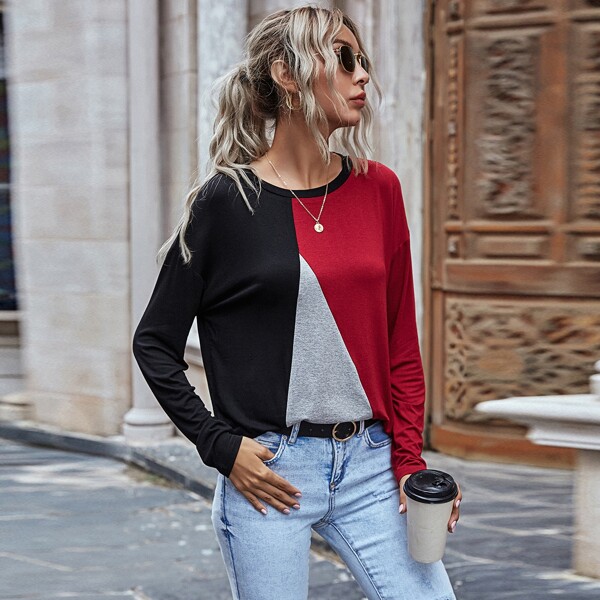 

Color Block Drop Shoulder Tee, Multicolor