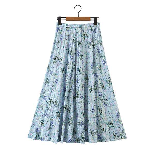 

Ditsy Floral Print Flared Skirt, Blue