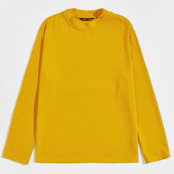 

Men Solid Textured Top, Mustard yellow
