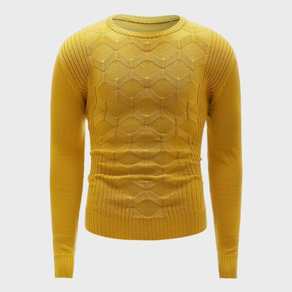 

Men Solid Crew Neck Sweater, Mustard yellow