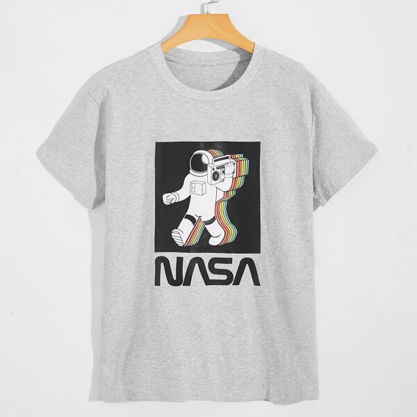 

Men Letter & Cartoon Graphic Tee, Light grey