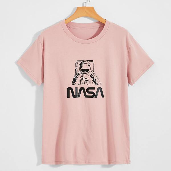 

Men Letter & Cartoon Graphic Tee, Baby pink