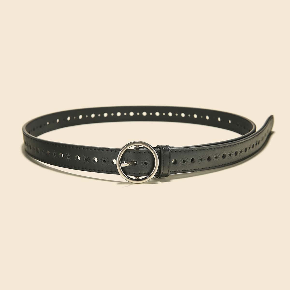 

Eyelet Design Buckle Belt, Black