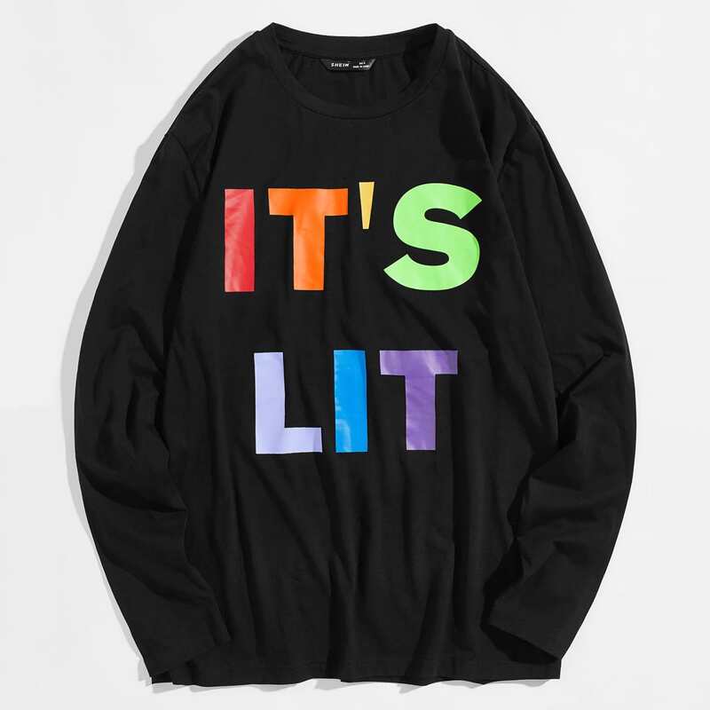 

Men Slogan Graphic Tee, Black