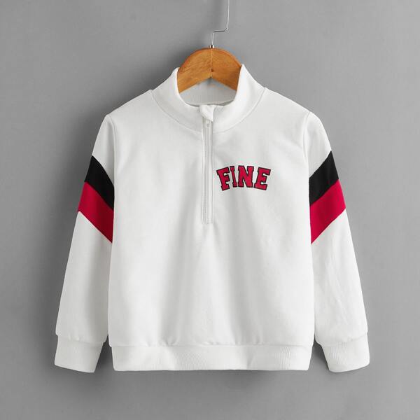 

Toddler Girls Letter Graphic Half Zipper Sweatshirt, White