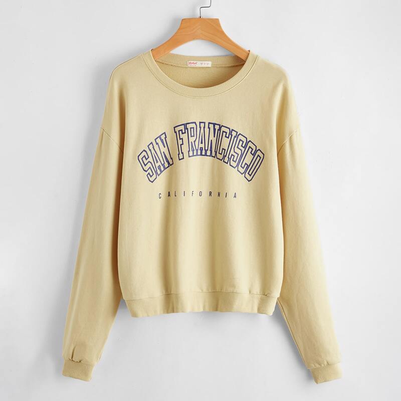 

Letter Graphic Drop Shoulder Sweatshirt, Apricot