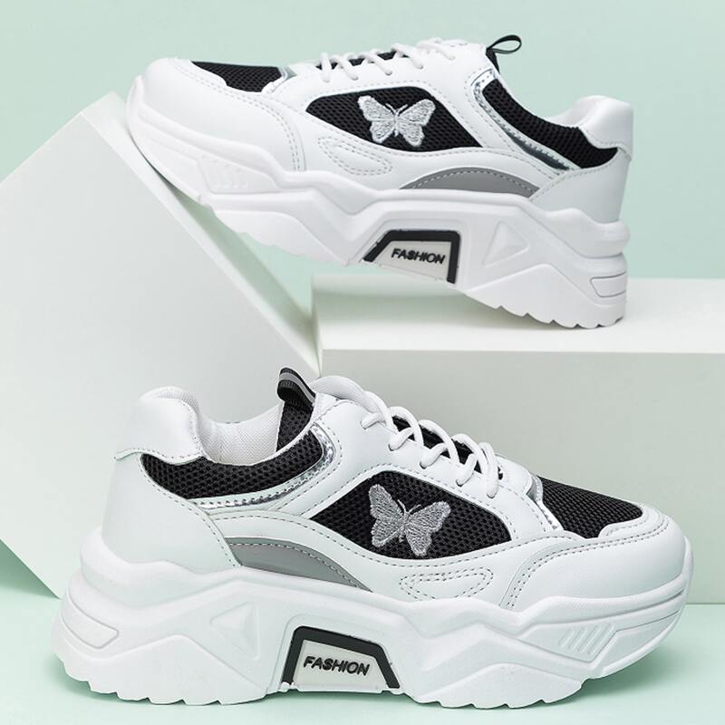 

Butterfly Colorblock Lace-up Chunky Sneakers, Black and white