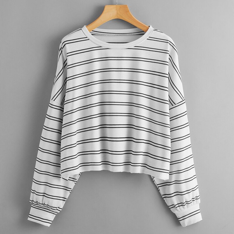 

Striped Drop Shoulder Tee, Black and white