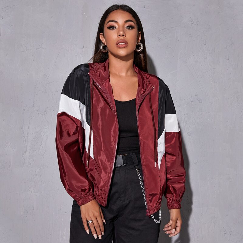 

Color Block Drawstring Windbreaker Jacket, Multicolor