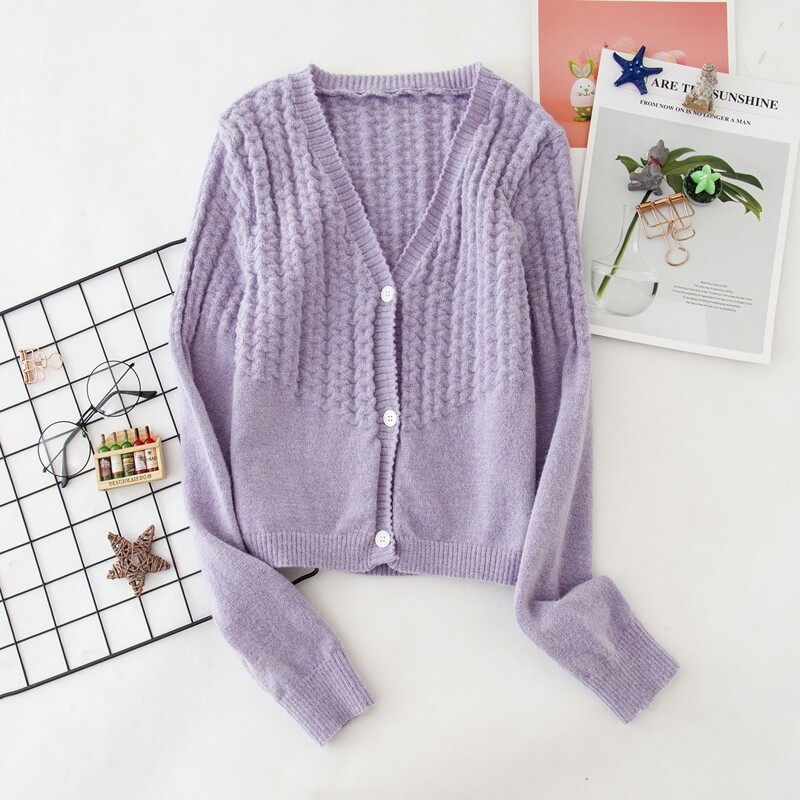 

Button Front Solid Cardigan, Pastel lilac purple