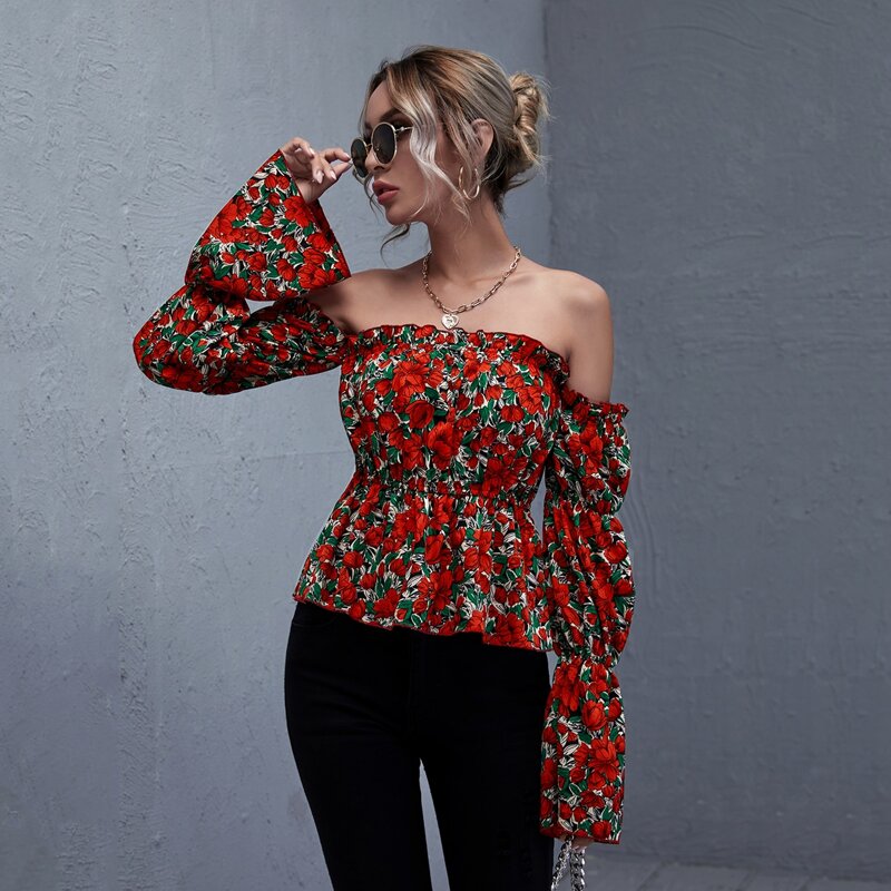 

Off Shoulder Floral Peplum Top, Multicolor