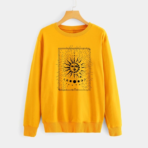 

Abstract Sun And Moon Print Sweatshirt, Yellow