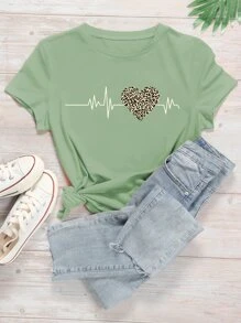 SHEIN LUNE T-shirt Leopard Casual - Mint Green - View 1