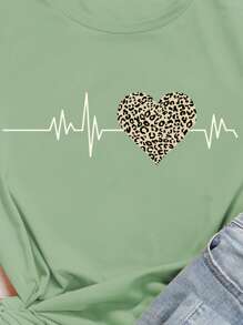 SHEIN LUNE T-shirt Leopard Casual - Mint Green - View 4