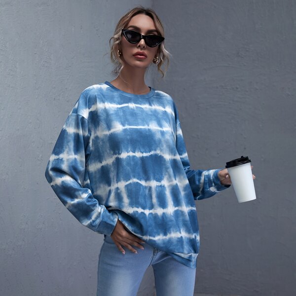 

Drop Shoulder Tie Dye Longline Sweatshirt, Blue